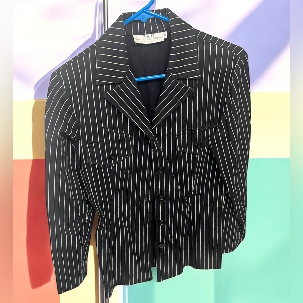 Body Action Design Jeffery halper collard Black & white striped blazer MEDIUM